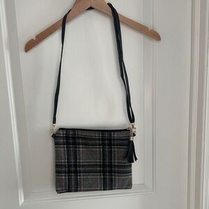 Plaid Crossbody Bag - Black and Gray